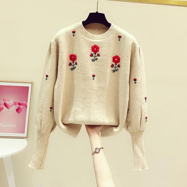 women's sweaters korean style knitwear bubble sleeve embroidered flower sweater sweet stretch knitted pullover fall winter woman short, White;black
women's sweaters korean style knitwear bubble sleeve embroidered flower sweater sweet stretch knitted pullover fall winter woman short, White;black