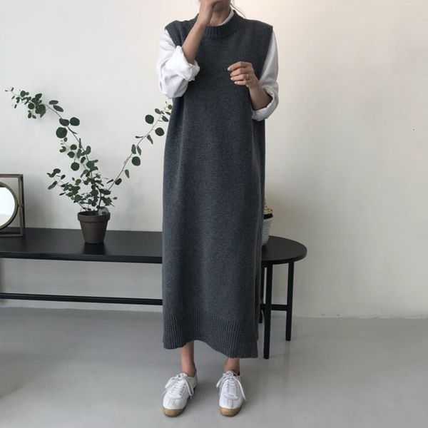 autumn korea around the loose neck no sleeves, dress wild, split long vest with simple casual mesh sweater y713 inc6, Black;gray 
autumn korea around the loose neck no sleeves, dress wild, split long vest with simple casual mesh sweater y713 inc6, Black;gray
