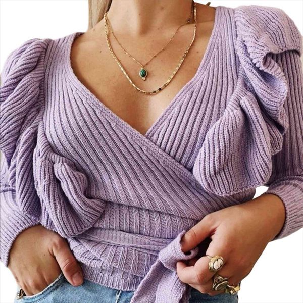 lady casual lace up women sweaters ruffle wrap knitted long sleeve v neck slim fit holiday elegant fashion, White;black
lady casual lace up women sweaters ruffle wrap knitted long sleeve v neck slim fit holiday elegant fashion, White;black