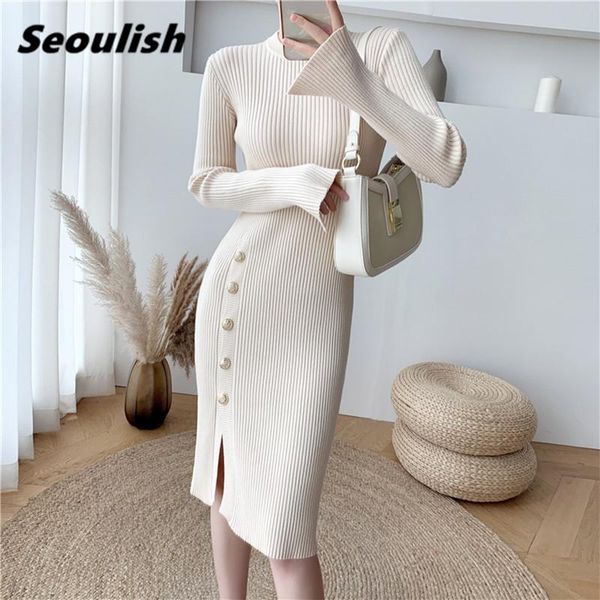 casual dresses seoulish autumn winter knitted women wrap dress 2021 high waist o-neck long sleeve button sheath bodycon sweater female, Black;gray
casual dresses seoulish autumn winter knitted women wrap dress 2021 high waist o-neck long sleeve button sheath bodycon sweater female, Black;gray