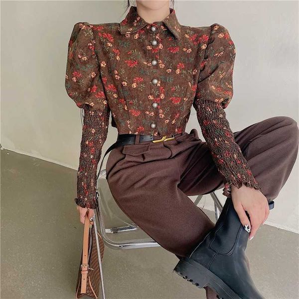 print floral women blouse puff sleeve turn down collar chic korean shirt female slim ol blusas fashion 210526, White
print floral women blouse puff sleeve turn down collar chic korean shirt female slim ol blusas fashion 210526, White
