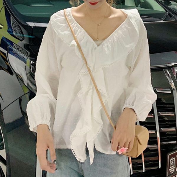 ladies ruffle lace blouse long sleeve women chiffon shirts v-neck and blouses women's &, White
ladies ruffle lace blouse long sleeve women chiffon shirts v-neck and blouses women's &, White