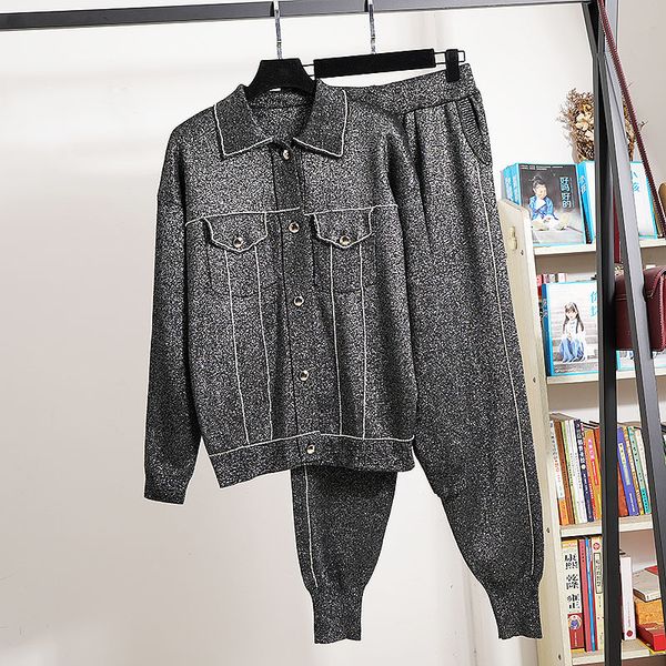 pant fashion black bright silk knitted outfits women tracksuit cardigan sweater pencil pants two piece set female loose knit suit 2pc, White
pant fashion black bright silk knitted outfits women tracksuit cardigan sweater pencil pants two piece set female loose knit suit 2pc, White