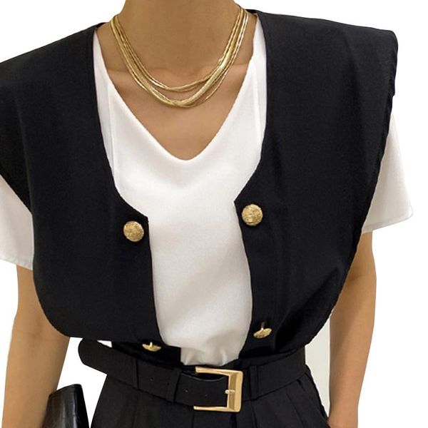 women's blouses & shirts korean two piece set for women v neck short sleeve patchwork buttons hit color loose plus size blouse female 2, White
women's blouses & shirts korean two piece set for women v neck short sleeve patchwork buttons hit color loose plus size blouse female 2, White