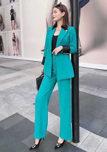 women's two piece pants nanyou 2021 spring dress fashion temperament color matching blazer jacket straight suit women z846, White
women's two piece pants nanyou 2021 spring dress fashion temperament color matching blazer jacket straight suit women z846, White