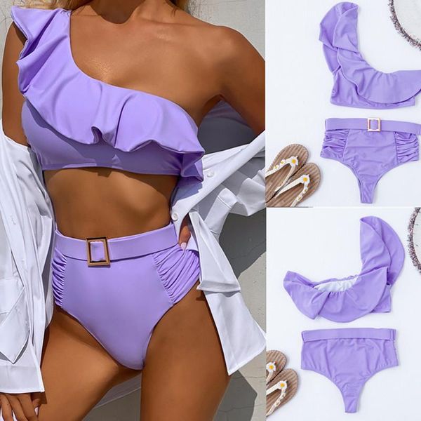 women's swimwear itranyee 2021 pleated one shoulder swimsuit female women belt waist bikini set bather beachwear for bathing suit, White;black
women's swimwear itranyee 2021 pleated one shoulder swimsuit female women belt waist bikini set bather beachwear for bathing suit, White;black