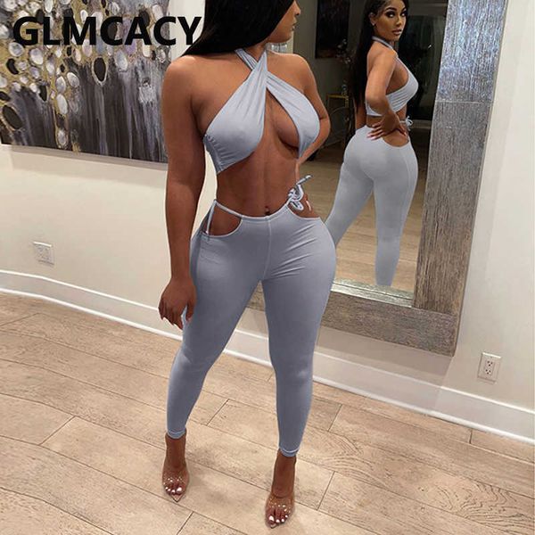 women two piece solid suits halter backless crop & skinny long pants set 210702, White
women two piece solid suits halter backless crop & skinny long pants set 210702, White