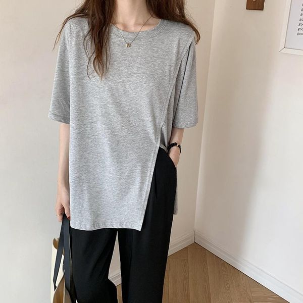 women's t-shirt solid short sleeve split t-shirts girls o-neck loose patchwork tshirts for woman 2021 summer, White
women's t-shirt solid short sleeve split t-shirts girls o-neck loose patchwork tshirts for woman 2021 summer, White