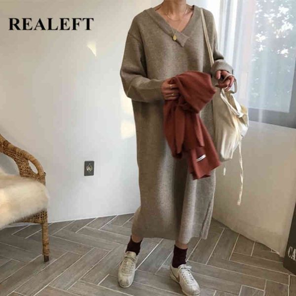 oversize knitting women's sweater dresses autumn winter classic loose long sleeve v-neck dress ladies 210428, Black;gray
oversize knitting women's sweater dresses autumn winter classic loose long sleeve v-neck dress ladies 210428, Black;gray