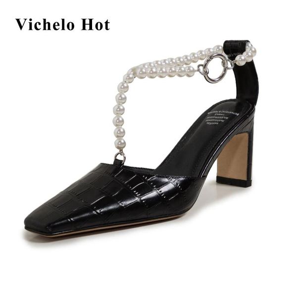 sandals vichelo full grain leather thick high heel european design pearl beading wedding square toe model cover fashion, Black
sandals vichelo full grain leather thick high heel european design pearl beading wedding square toe model cover fashion, Black