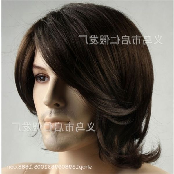 wig men's 2020 new men's medium long curly set wigs, Black