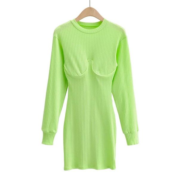 autumn and winter knitted dress women solid purple neon green slim mini dresses round callor long sleeve streetwear casual, Black;gray 
autumn and winter knitted dress women solid purple neon green slim mini dresses round callor long sleeve streetwear casual, Black;gray