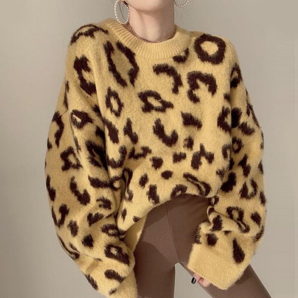 women's sweaters personalized round neck leopard print for women loose casual sweater long-sleeved knitted femme, White;black
women's sweaters personalized round neck leopard print for women loose casual sweater long-sleeved knitted femme, White;black