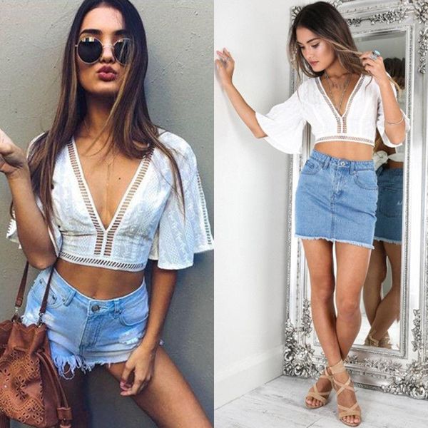 women's blouses & shirts chic women boho see through crop 2021 summer loose casual short sleeve vest blusas lace ladies femme midri, White
women's blouses & shirts chic women boho see through crop 2021 summer loose casual short sleeve vest blusas lace ladies femme midri, White