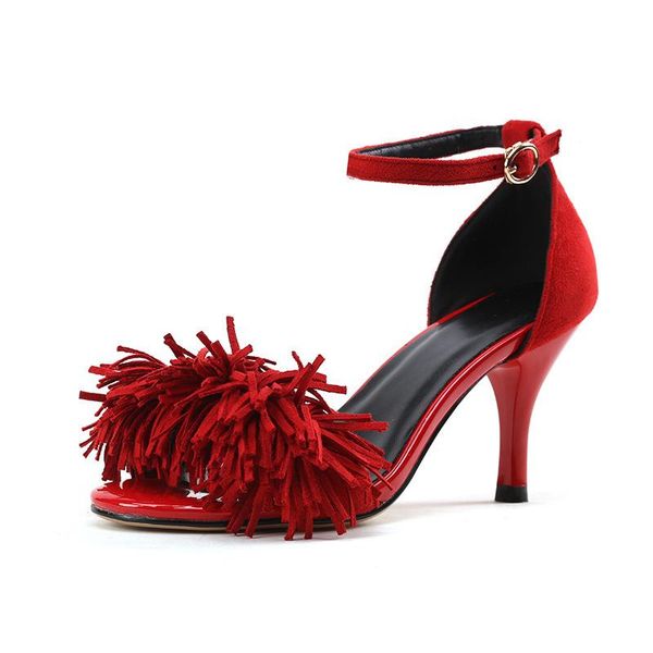 sandals summer wine glass with buckle and tassel high heel, Black
sandals summer wine glass with buckle and tassel high heel, Black