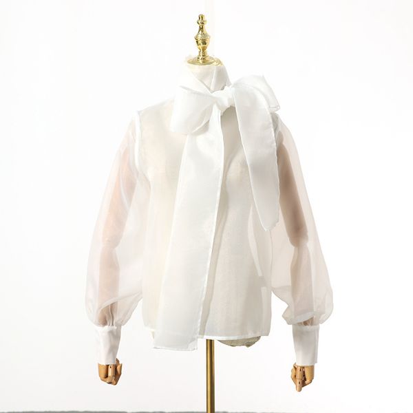 black white transparent organza women s puff sleeve bow mesh blouse femme blusa transparente mujer, Red
black white transparent organza women s puff sleeve bow mesh blouse femme blusa transparente mujer, Red
