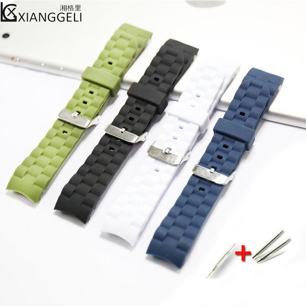 watch bands accessories 20mm silicone with curved interface pin buckle for men & women children casual fashion sports strap, Black;brown