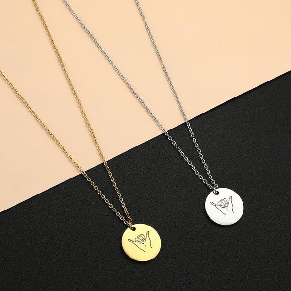 pendant necklaces qiamni round disk sign language necklace stainless steel six hand gesture fun jewelry friend gift bijoux femme, Silver
pendant necklaces qiamni round disk sign language necklace stainless steel six hand gesture fun jewelry friend gift bijoux femme, Silver