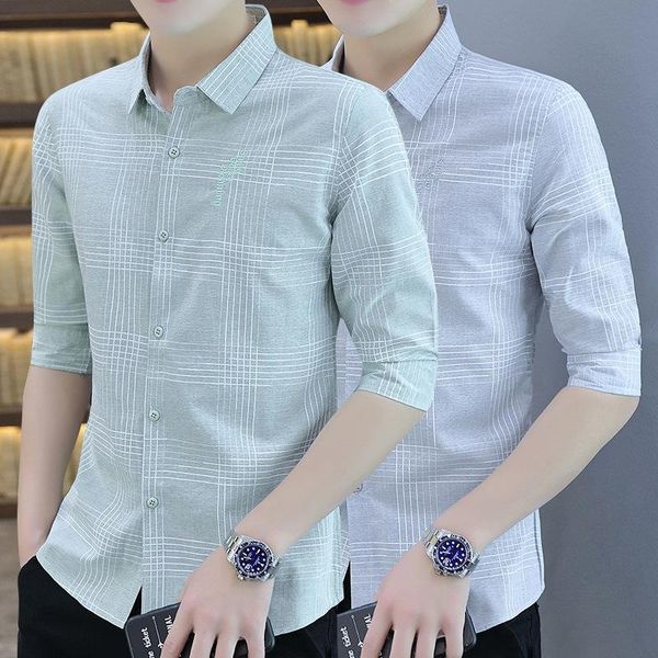 men's casual shirts summer for men lapel fashion slim cardigans short sleeve lattice breathable personality clothing high quality, White;black