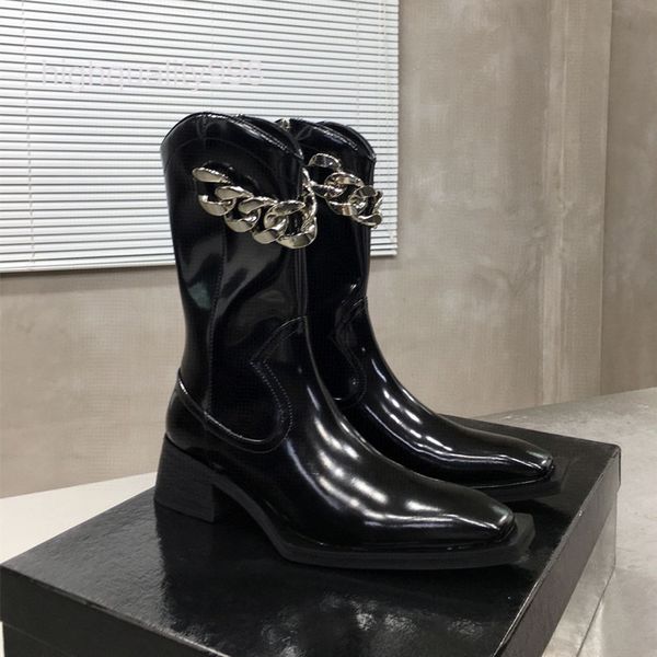 boots high end quality autumn and winter minority single boots large chain decorative patent leather square head short women, Black
boots high end quality autumn and winter minority single boots large chain decorative patent leather square head short women, Black