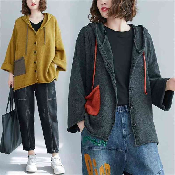 winter fall female fashion korean women sweater loose oversize literature art contrast color pocket knitted cardigan chic hooded, White;black
winter fall female fashion korean women sweater loose oversize literature art contrast color pocket knitted cardigan chic hooded, White;black