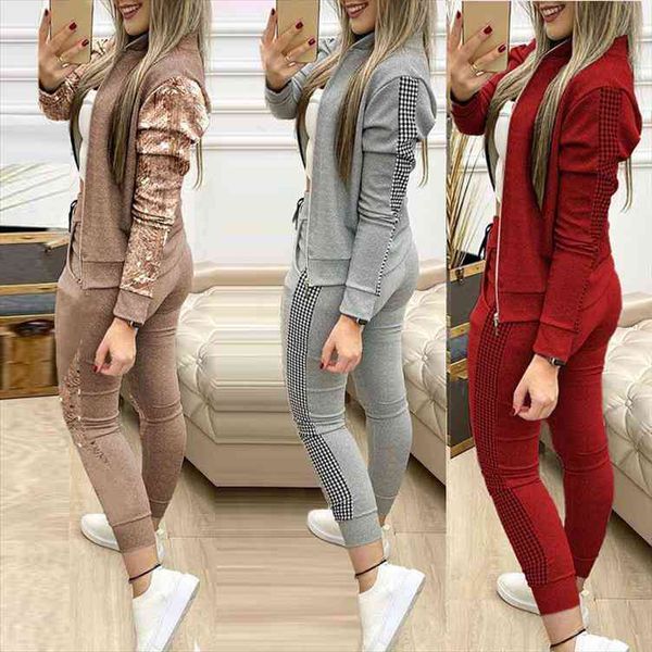 autumn multi-color two-piece casual womens suit with contrast color sports two-piece suit, Gray
autumn multi-color two-piece casual womens suit with contrast color sports two-piece suit, Gray