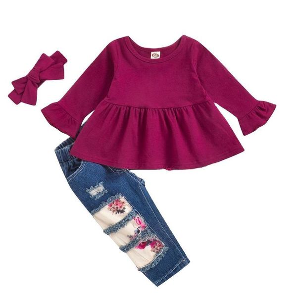 clothing sets girl's 3pcs clothes set long flared sleeve ruffled hem with patchwork denim pants and bow headband summer sunsuit, White
clothing sets girl's 3pcs clothes set long flared sleeve ruffled hem with patchwork denim pants and bow headband summer sunsuit, White