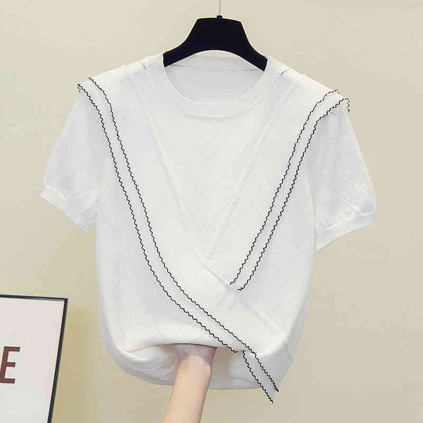 women's sweaters ice silk knitted sweater women o-neck ruffles korean pullover fashion black white summer 2021 rubo, White;black
women's sweaters ice silk knitted sweater women o-neck ruffles korean pullover fashion black white summer 2021 rubo, White;black