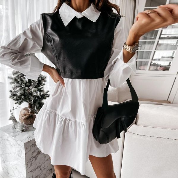 casual dresses office lady pu patchwork a line dress long sleeve turn down shirt 2021 summer fashion high waist loose, Black;gray
casual dresses office lady pu patchwork a line dress long sleeve turn down shirt 2021 summer fashion high waist loose, Black;gray