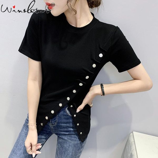 women's t-shirt summer european clothes cotton fashion irregular button women short sleeve all match casual tees 2021 t14001a, White
women's t-shirt summer european clothes cotton fashion irregular button women short sleeve all match casual tees 2021 t14001a, White
