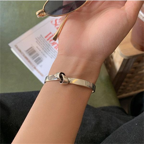 link, chain aomu 2021 personality vintage glossy metal knotted bangle silver color open bracelet for couples fashion jewelry gifts, Black
link, chain aomu 2021 personality vintage glossy metal knotted bangle silver color open bracelet for couples fashion jewelry gifts, Black