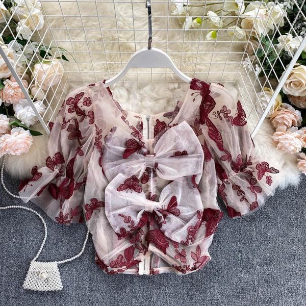 women's blouses & shirts summer 2021 mesh blouse short sleeve butterfly embroidery fashion back bowknot for women, White
women's blouses & shirts summer 2021 mesh blouse short sleeve butterfly embroidery fashion back bowknot for women, White