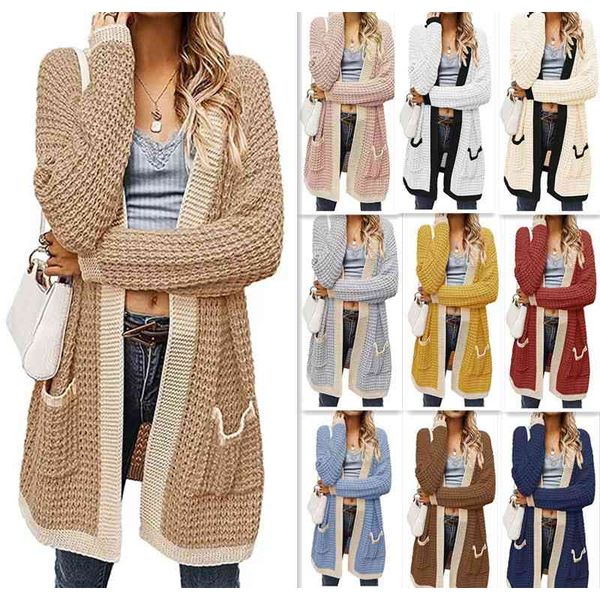 2021 autumn winter knitted cardigan new v-neck loose large color matching sweater coat for women, White;black
2021 autumn winter knitted cardigan new v-neck loose large color matching sweater coat for women, White;black