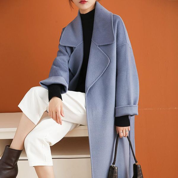 women's wool & blends 2021 double faced cashmere overcoat middle long knee length tweed large high end belt camel, Black
women's wool & blends 2021 double faced cashmere overcoat middle long knee length tweed large high end belt camel, Black