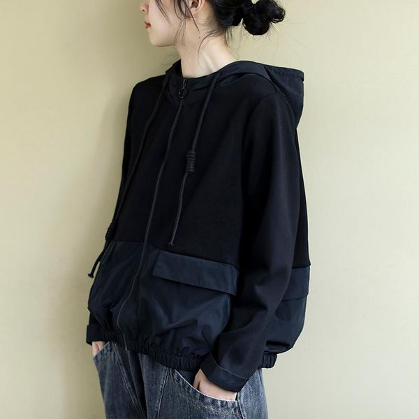 women's hoodies & sweatshirts casual loose long-sleeved hooded sweater outer wear spring clothing solid color stitching wild, Black
women's hoodies & sweatshirts casual loose long-sleeved hooded sweater outer wear spring clothing solid color stitching wild, Black