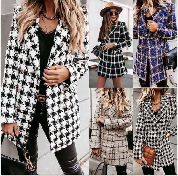 women's suits & blazers 2021 european and american fashion autumn winter temperament woolen printed lapel medium long coat, White;black
women's suits & blazers 2021 european and american fashion autumn winter temperament woolen printed lapel medium long coat, White;black