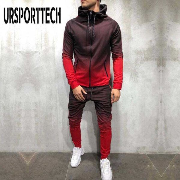 ursporttech 2 pieces mens set autumn zipper casual tracksuit men pocket hooded sweatshirt male black red gradient sport suit 210528, Gray
ursporttech 2 pieces mens set autumn zipper casual tracksuit men pocket hooded sweatshirt male black red gradient sport suit 210528, Gray