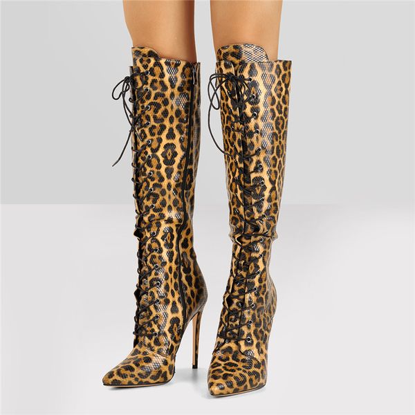 womens pointed toe side zip 10-11cm high heel leopard print stiletto stretch over the knee lace-up high boots, Black
womens pointed toe side zip 10-11cm high heel leopard print stiletto stretch over the knee lace-up high boots, Black