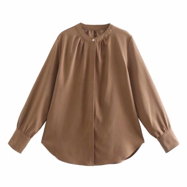 women stand collar pleating solid shirt female long sleeve blouse casual lady loose blusas s8816 210430, White
women stand collar pleating solid shirt female long sleeve blouse casual lady loose blusas s8816 210430, White