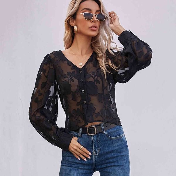 shorts black lace print see through shirt women 2021 spring clothes button up v neck ladies vintage transparent and blouses, White;black
shorts black lace print see through shirt women 2021 spring clothes button up v neck ladies vintage transparent and blouses, White;black