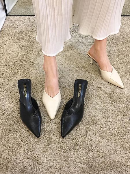 women's shoes high-heel slippers 2021 spring fashion pointed stiletto mules dress, Black
women's shoes high-heel slippers 2021 spring fashion pointed stiletto mules dress, Black