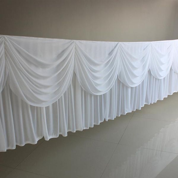 20ft (6m) length white ice silk solid table skirt with swag for wedding decoration event party skirting cloth
20ft (6m) length white ice silk solid table skirt with swag for wedding decoration event party skirting cloth