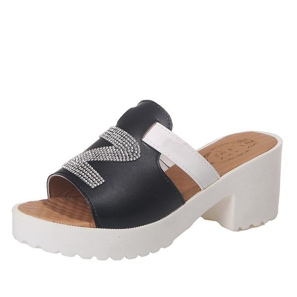 women's shoes new 2021 lady slippers fish mouth slides square heel platform slippers rhinestone letters fashion women sandals, Black
women's shoes new 2021 lady slippers fish mouth slides square heel platform slippers rhinestone letters fashion women sandals, Black