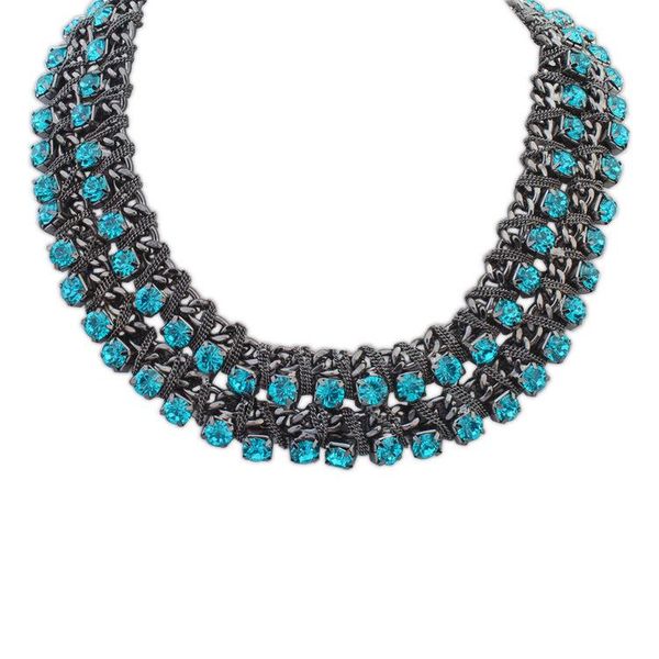 chokers fashion luxury rhinestones crystal statement bib necklaces for women party dress collars clavicle chain summer bijoux, Golden;silver