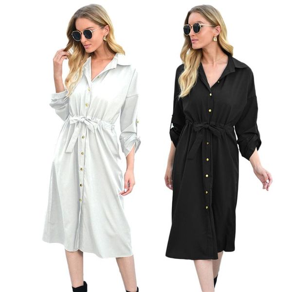 style turndown tie waist midi length black and white shirt dresses for woman casual, Black;gray
style turndown tie waist midi length black and white shirt dresses for woman casual, Black;gray