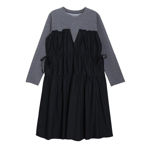 casual dresses fake two piece full sleeve pullover dress 2021 autumn oversize loose spliced drawstring ruffles panelled female, Black;gray
casual dresses fake two piece full sleeve pullover dress 2021 autumn oversize loose spliced drawstring ruffles panelled female, Black;gray