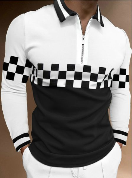 new polo shirts men's 3d digital printed long-sleeve t-shirts, White;black