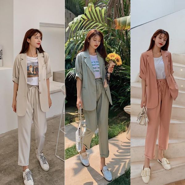 women's two piece pants casual office green two-piece ladies pant sets summer solid half sleeve blazer cropped outfits, White
women's two piece pants casual office green two-piece ladies pant sets summer solid half sleeve blazer cropped outfits, White