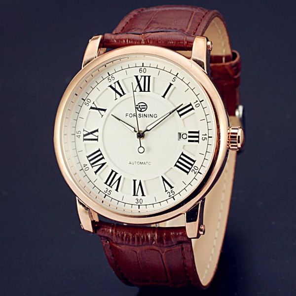 men's automatic watch male leather strap roman numerals auto date mechanical watches relogio masculino wristwatches, Slivery;brown
men's automatic watch male leather strap roman numerals auto date mechanical watches relogio masculino wristwatches, Slivery;brown