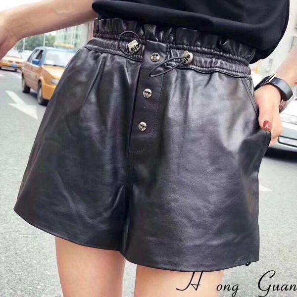 women's shorts lady natural leather stretch waist real sheep skin high show thin a-line wide leg, White;black
women's shorts lady natural leather stretch waist real sheep skin high show thin a-line wide leg, White;black